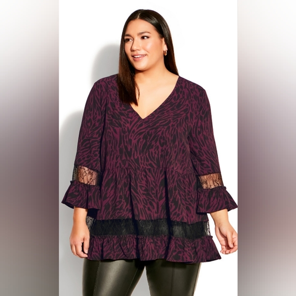 NWT AVENUE STUDIO BOHO TOP IN PLUM ZEBRA - Picture 2 of 8